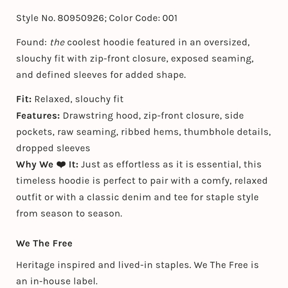 Free People Hoodie Zip Camden Black Medium nwt - Picture 9 of 10